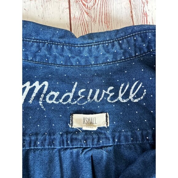Madewell Navy Dotted Longsleeve Button Front Collared Shirt Size 2 - Picture 7 of 7